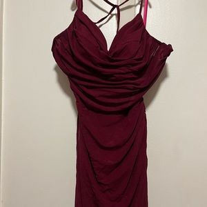 La Femme Faux-Wrap Long Jersey Prom Dress in Dark Berry
